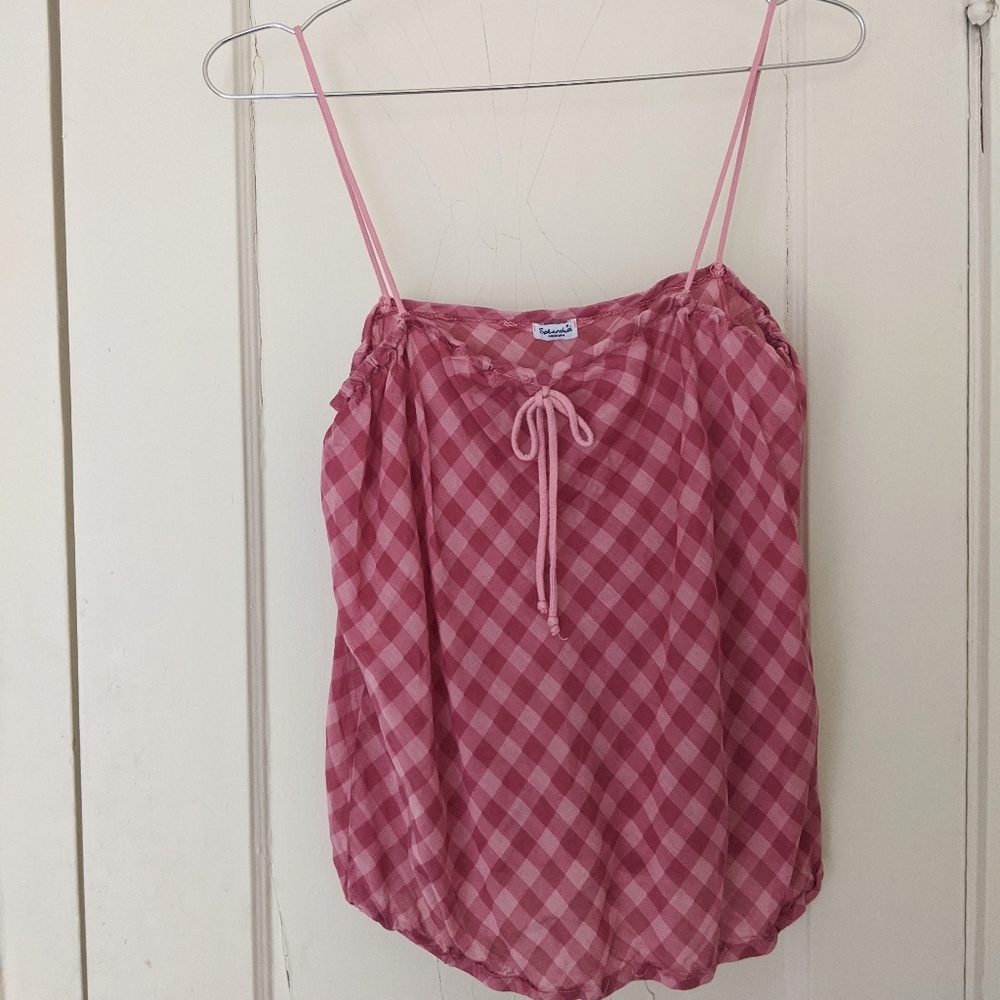 Gingham silk tank